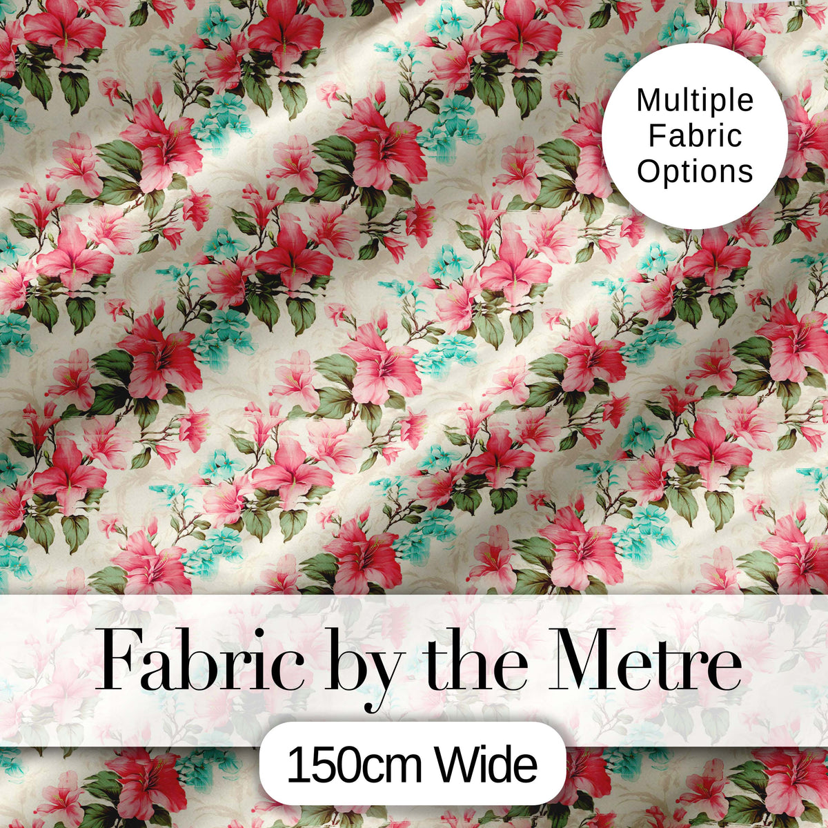 Vintage Floral Hibiscus Blossom Soft Pastel Seamless Pattern Digital Print Fabric by the Metre UK Sewing Quilting Textile