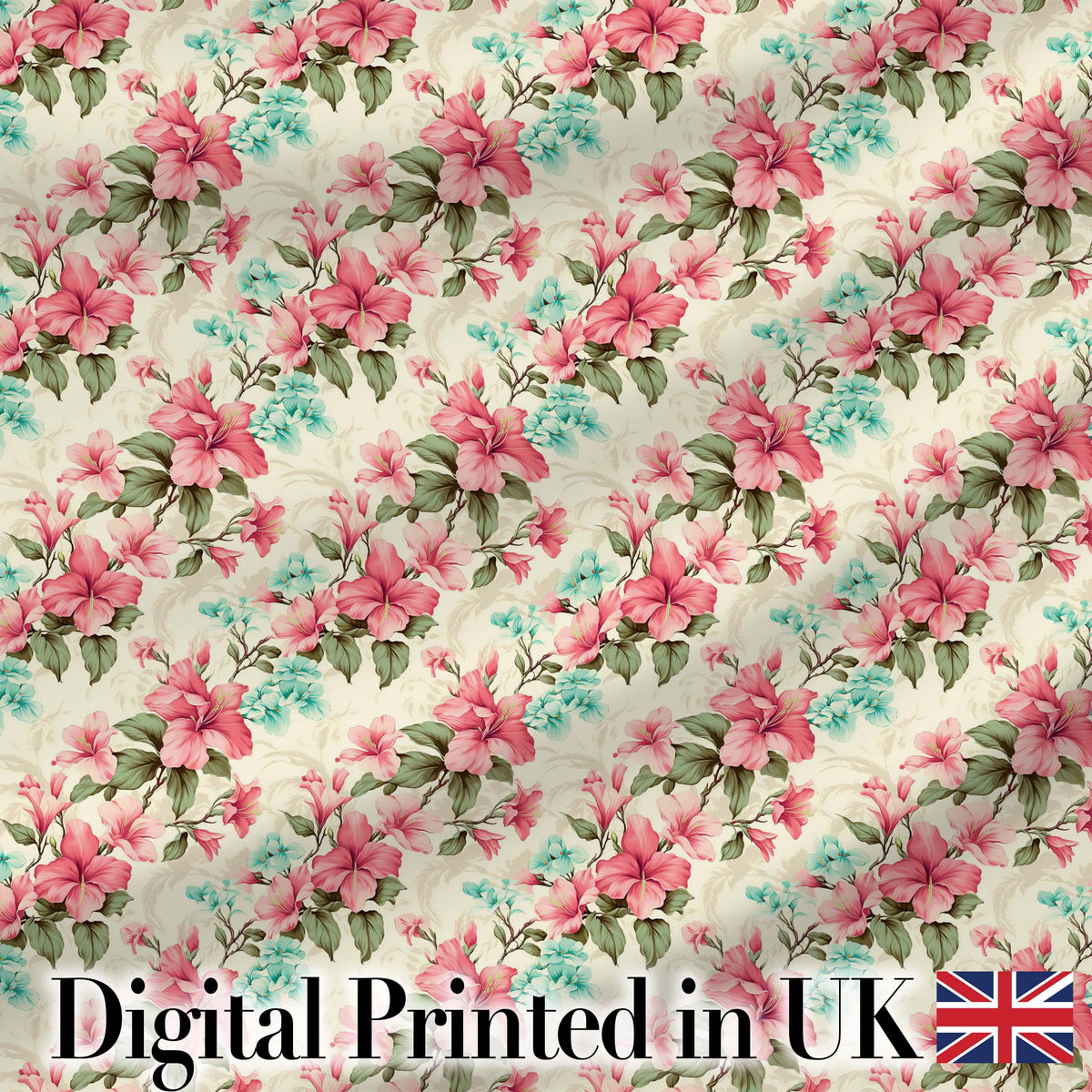 Vintage Floral Hibiscus Blossom Soft Pastel Seamless Pattern Digital Print Fabric by the Metre UK Sewing Quilting Textile