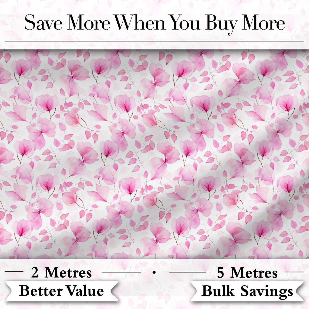 Soft Watercolor Pink Leaves Elegant Seamless Pattern Digital Print Fabric by the Metre UK Sewing Quilting Textile