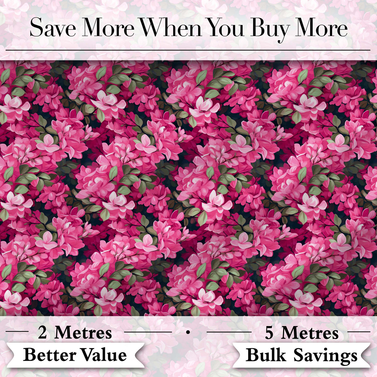 Dark Background Pink Blossoms Lush Floral Seamless Pattern Digital Print Fabric by the Metre UK Sewing Quilting Textile