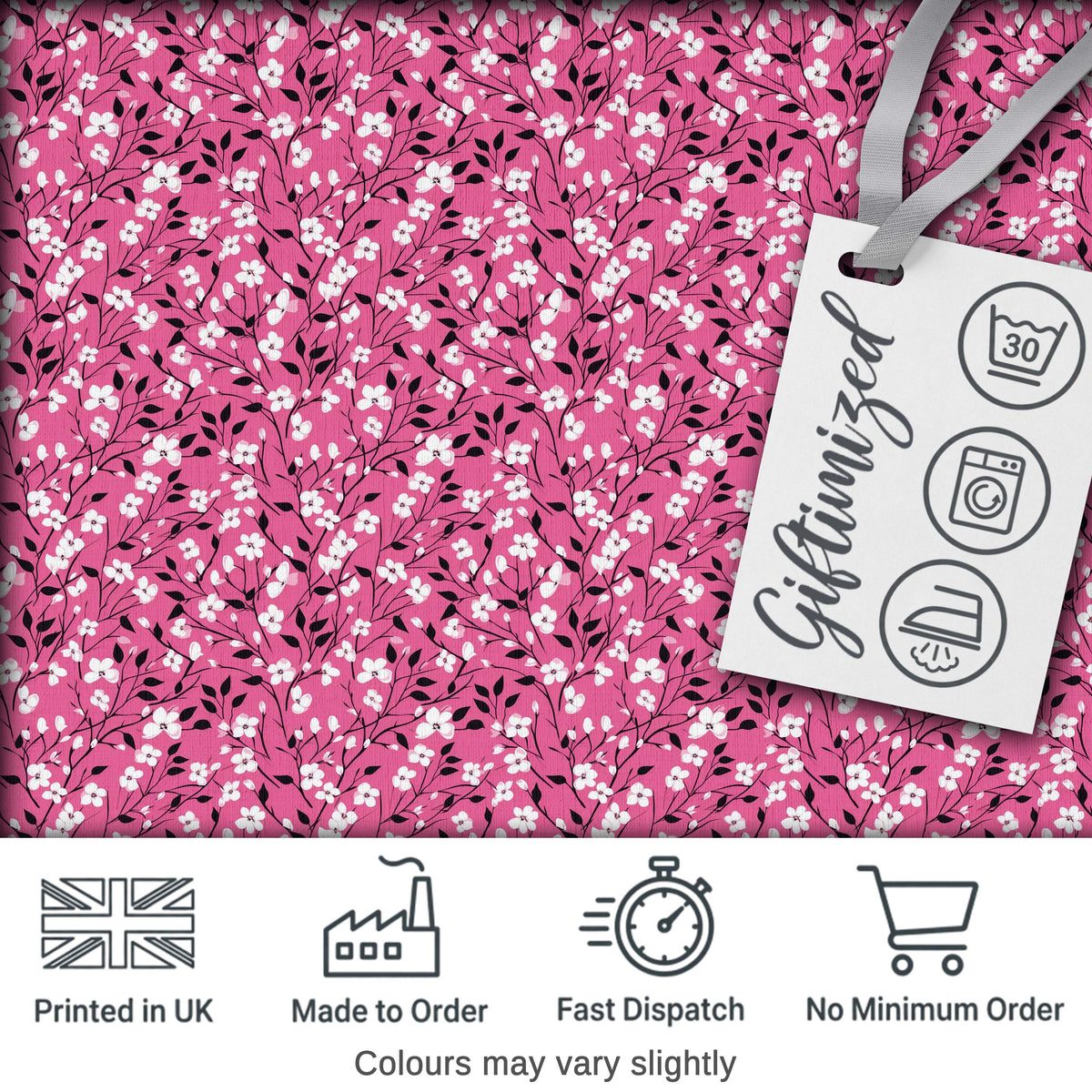 Pink Cherry Blossom Branches with White Flowers Seamless Pattern Digital Print Fabric by the Metre UK Sewing Quilting Textile