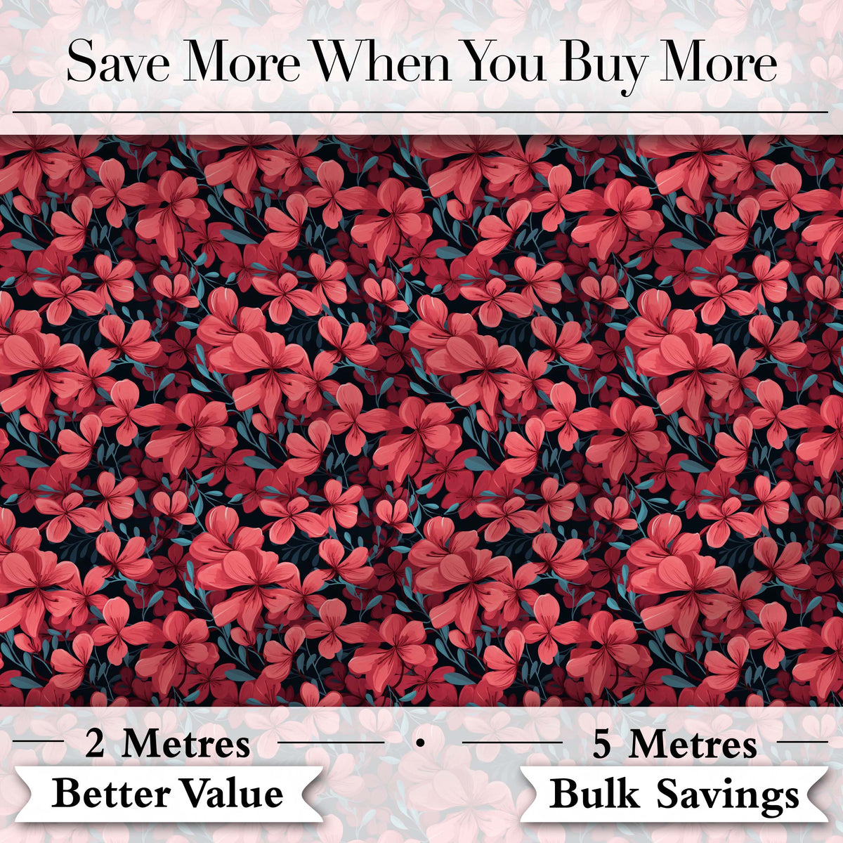 Bold Red Floral Blossoms on Dark Background Seamless Pattern Digital Print Fabric by the Metre UK Sewing Quilting Textile