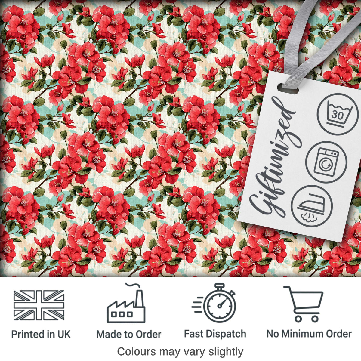 Vintage Red Hibiscus Flowers with Soft Blue Background Seamless Pattern Digital Print Fabric by the Metre UK Sewing Quilting Textile