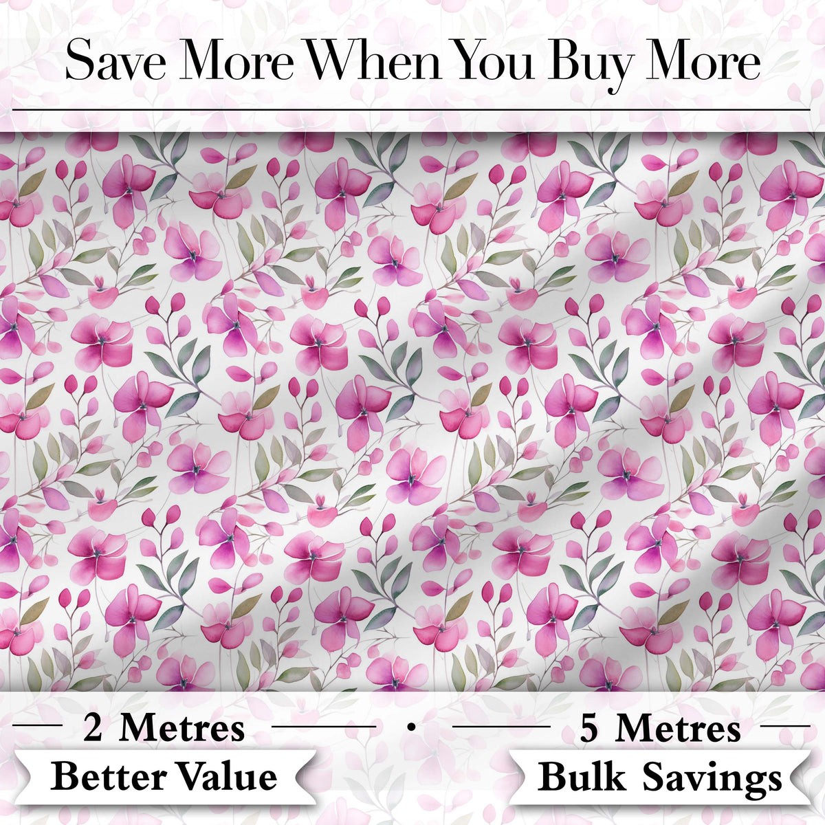 Delicate Pink Watercolor Flowers and Leaves Seamless Pattern Digital Print Fabric by the Metre UK Sewing Quilting Textile