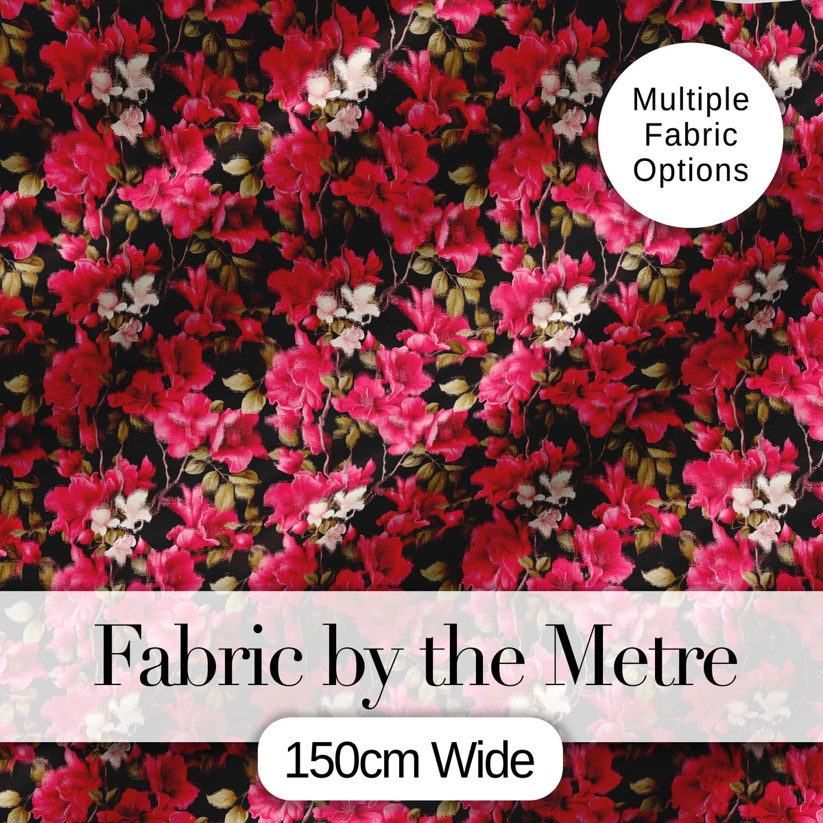 Elegant Pink Floral Arrangement on Deep Dark Background Seamless Pattern Digital Print Fabric by the Metre UK Sewing Quilting Textile