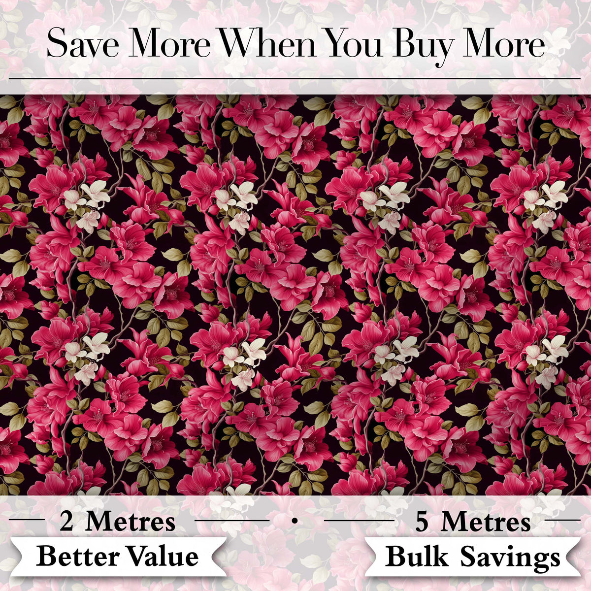 Elegant Pink Floral Arrangement on Deep Dark Background Seamless Pattern Digital Print Fabric by the Metre UK Sewing Quilting Textile