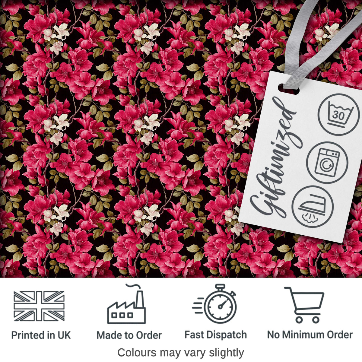 Elegant Pink Floral Arrangement on Deep Dark Background Seamless Pattern Digital Print Fabric by the Metre UK Sewing Quilting Textile