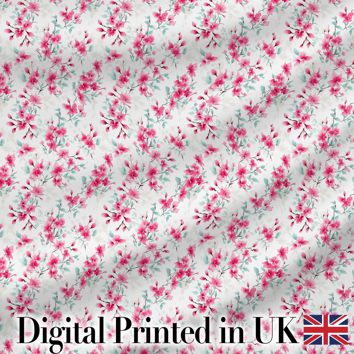 Light Cherry Blossom Branches on Soft Grey Background Seamless Pattern Digital Print Fabric by the Metre UK Sewing Quilting Textile