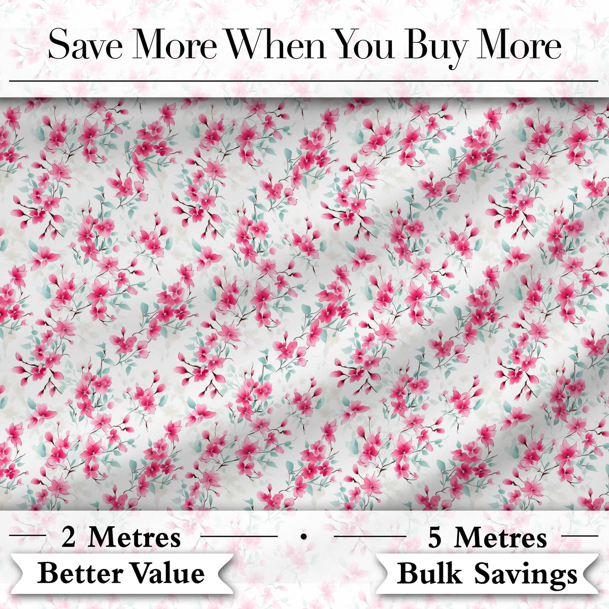 Light Cherry Blossom Branches on Soft Grey Background Seamless Pattern Digital Print Fabric by the Metre UK Sewing Quilting Textile