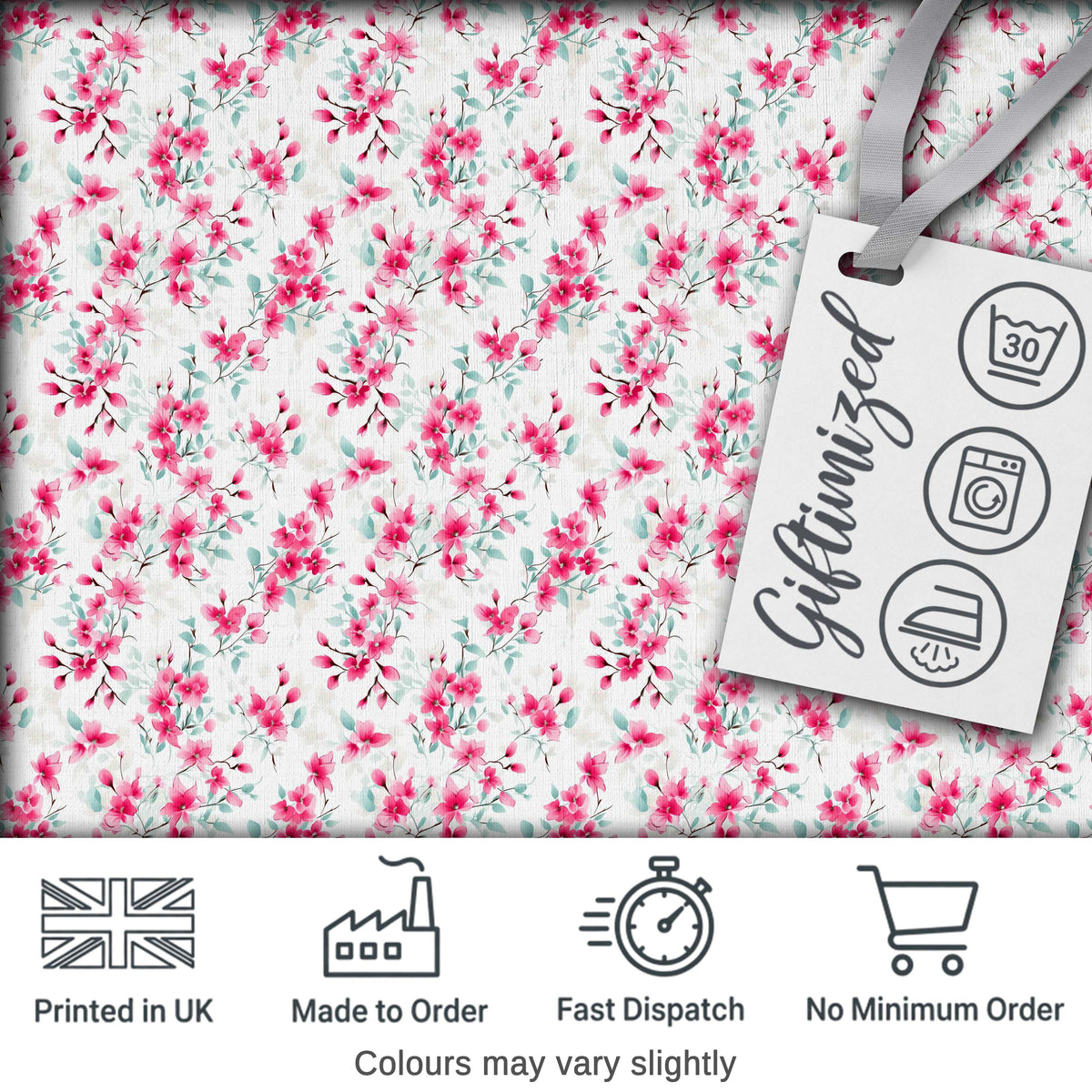Light Cherry Blossom Branches on Soft Grey Background Seamless Pattern Digital Print Fabric by the Metre UK Sewing Quilting Textile