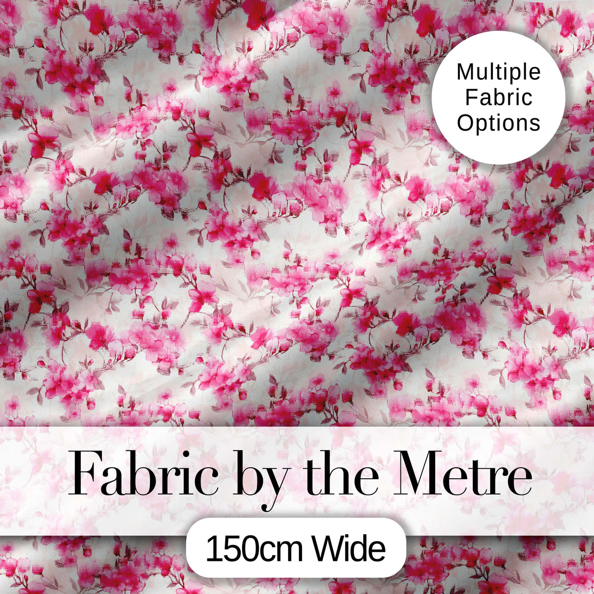 Elegant Pink Sakura Blossom Branches on Neutral Background Seamless Pattern Digital Print Fabric by the Metre UK Sewing Quilting Textile