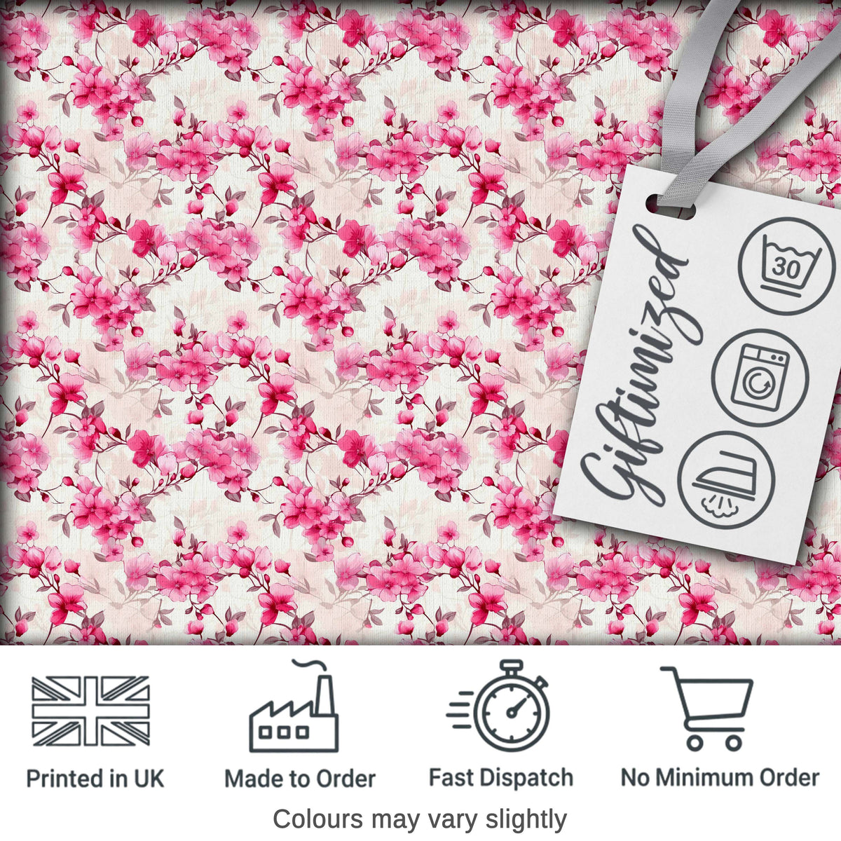 Elegant Pink Sakura Blossom Branches on Neutral Background Seamless Pattern Digital Print Fabric by the Metre UK Sewing Quilting Textile