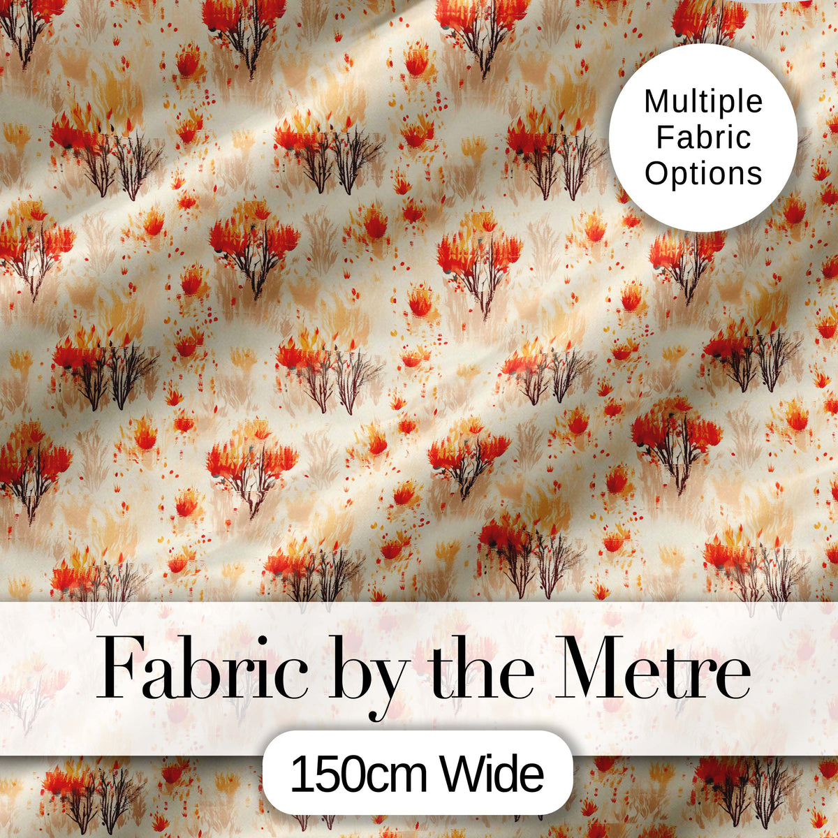 Abstract Fire Elements with Burning Bushes on Light Background Seamless Pattern Digital Print Fabric by the Metre UK Sewing Quilting Textile