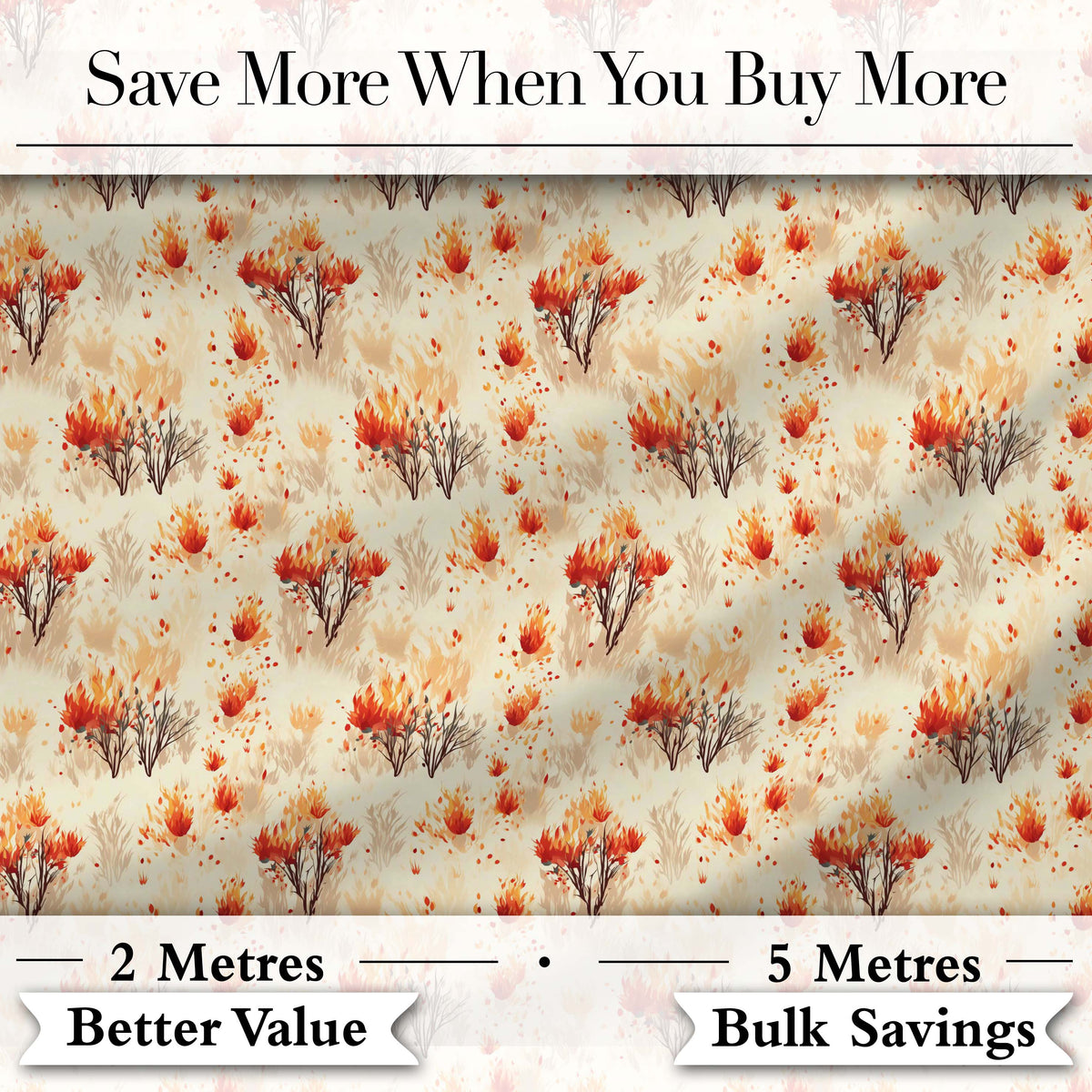 Abstract Fire Elements with Burning Bushes on Light Background Seamless Pattern Digital Print Fabric by the Metre UK Sewing Quilting Textile
