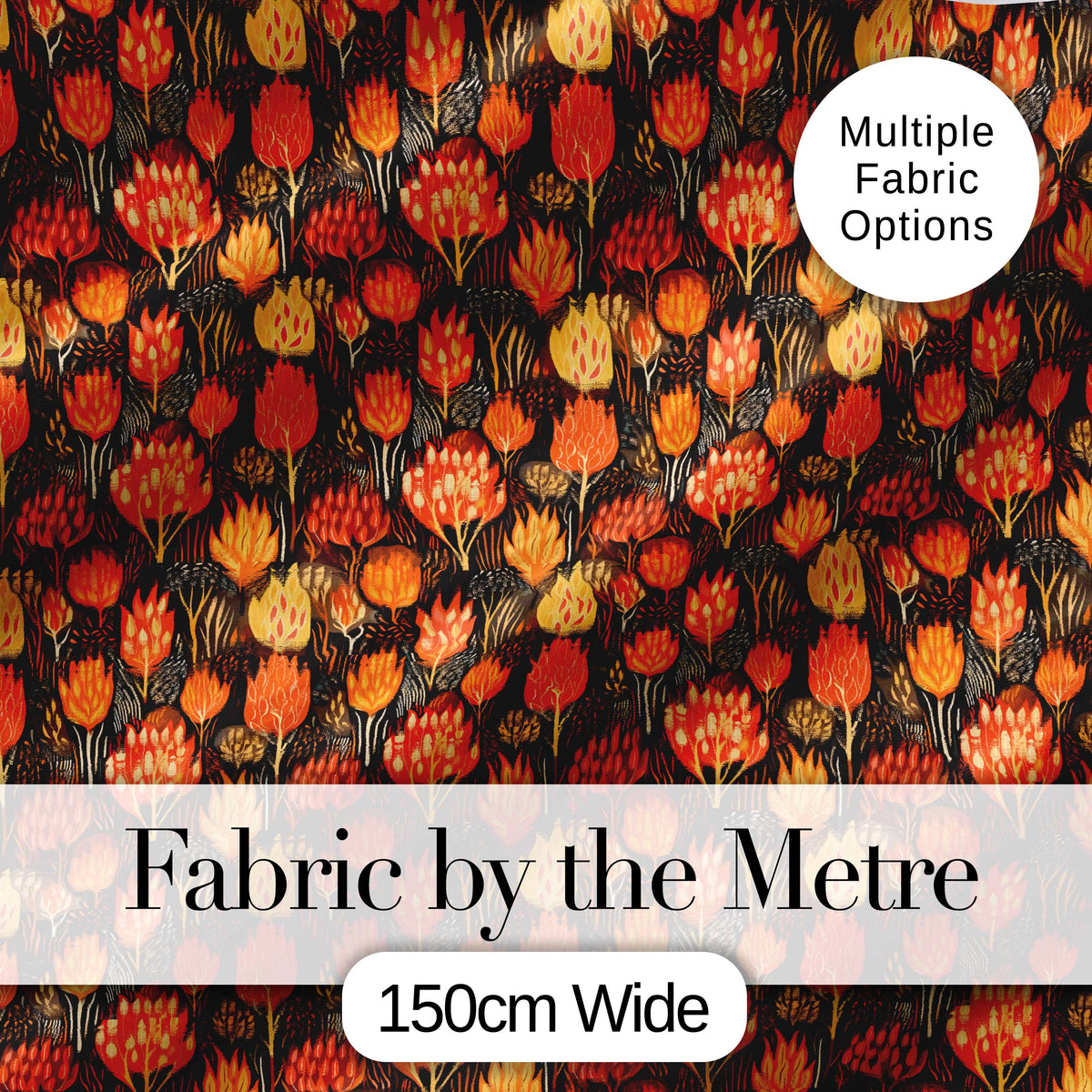Autumn Leaves in Warm Orange Tones on Dark Background Seamless Pattern Digital Print Fabric by the Metre UK Sewing Quilting Textile