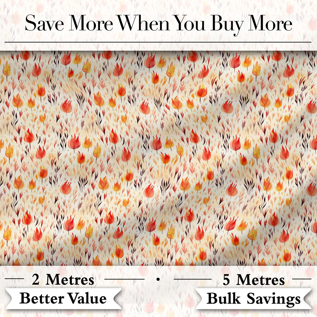 Small Autumn Floral Pattern in Warm Red and Orange Tones Seamless Pattern Digital Print Fabric by the Metre UK Sewing Quilting Textile