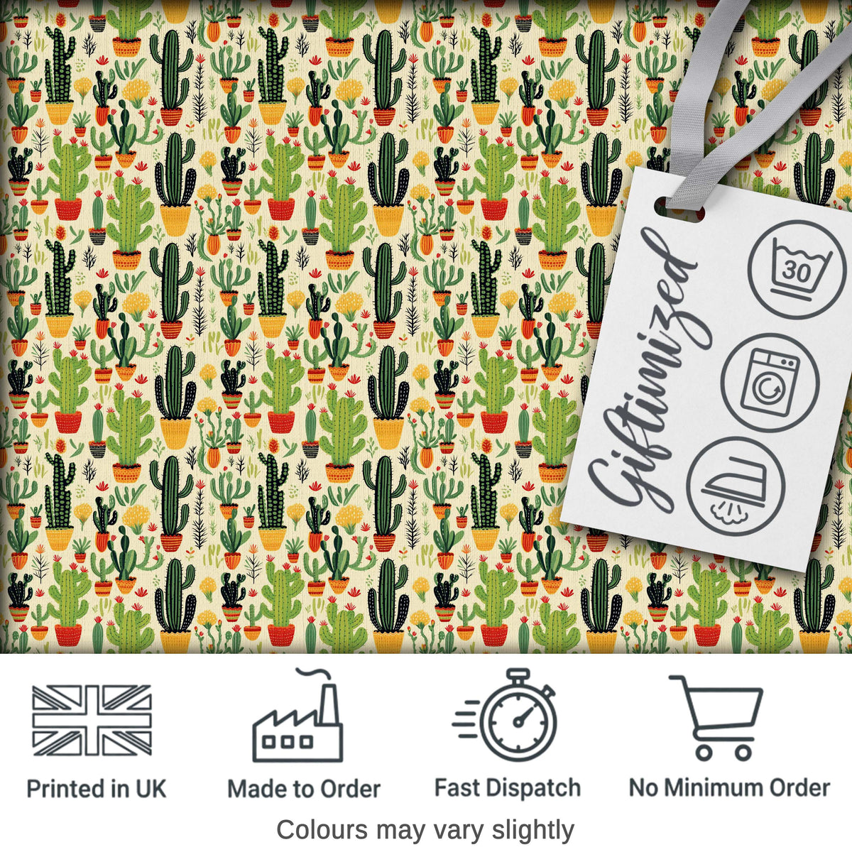 Whimsical Mixed Cactus and Succulent Illustration Seamless Pattern Digital Print Fabric by the Metre UK Sewing Quilting Textile