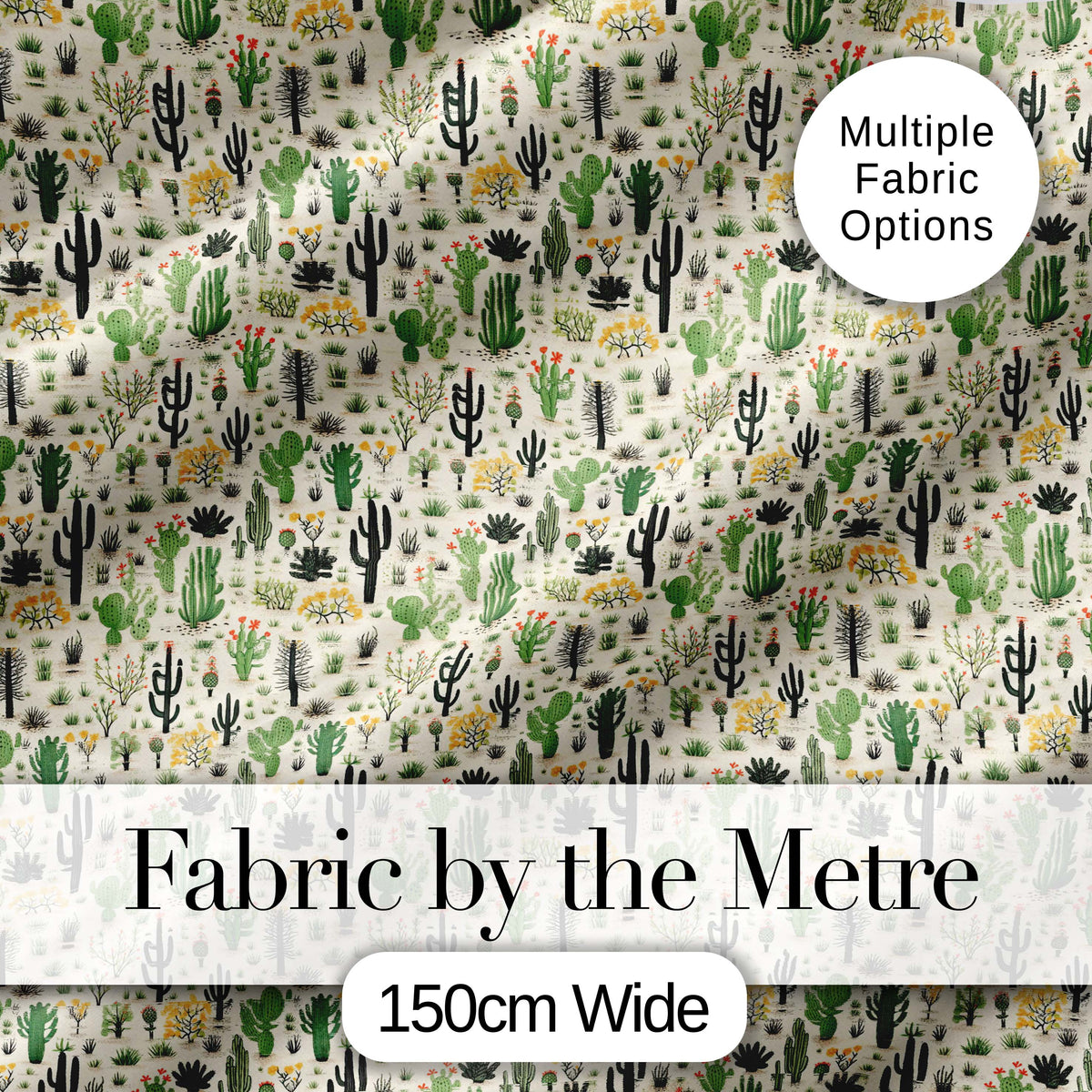 Cute Desert Cactus and Wild Plants Illustration Seamless Pattern Digital Print Fabric by the Metre UK Sewing Quilting Textile