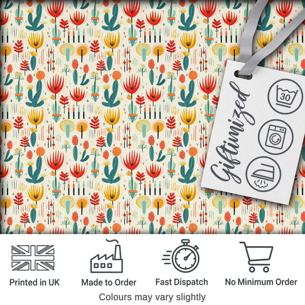 Modern Abstract Desert Plants and Flowers Seamless Pattern Digital Print Fabric by the Metre UK Sewing Quilting Textile