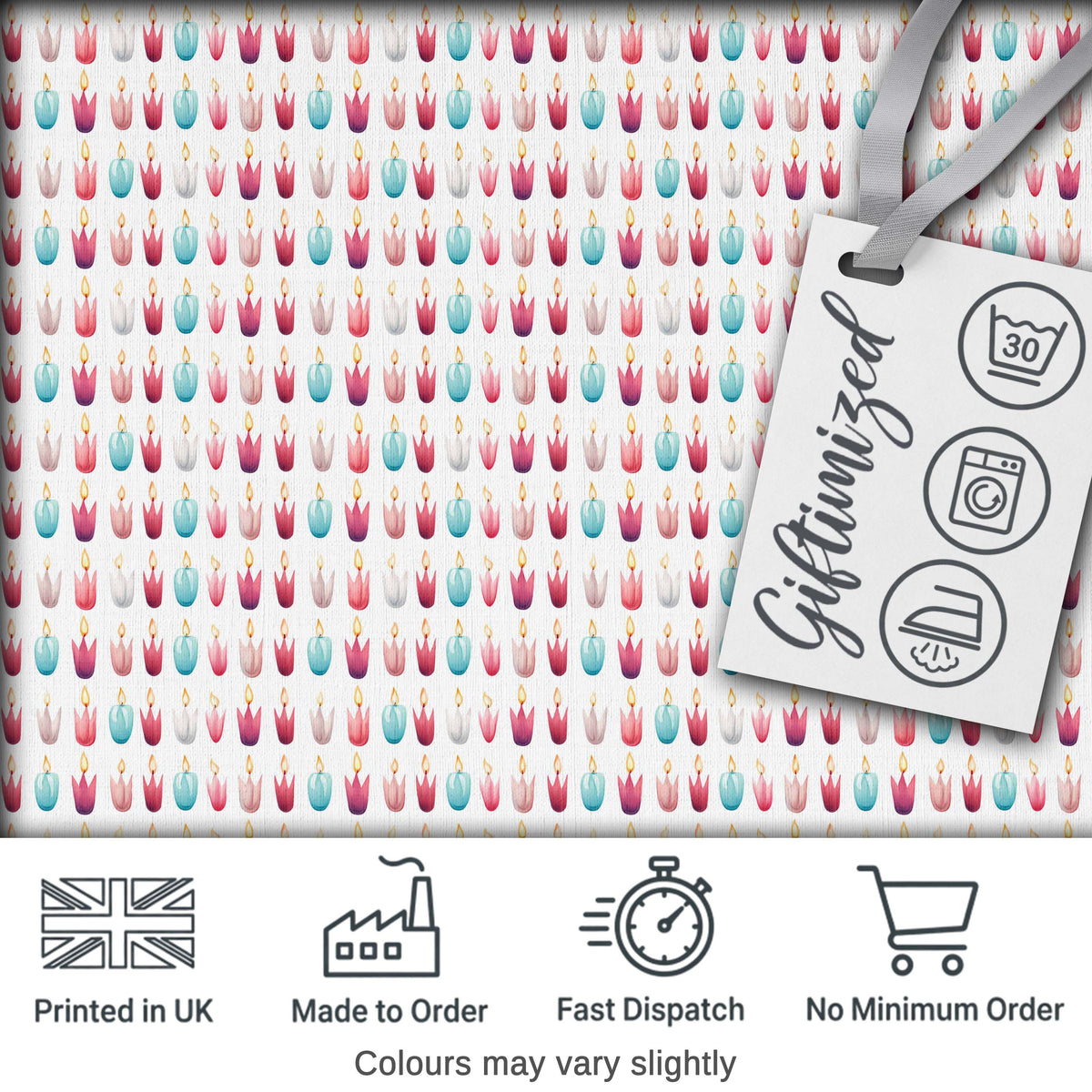 Soft Pastel Candle Shapes Repeating Pattern Light Seamless Pattern Digital Print Fabric by the Metre UK Sewing Quilting Textile
