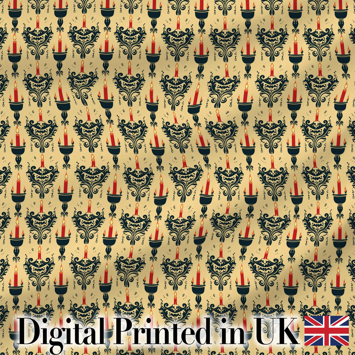 Vintage Ornate Candle Holders and Flames Beige Seamless Pattern Digital Print Fabric by the Metre UK Sewing Quilting Textile