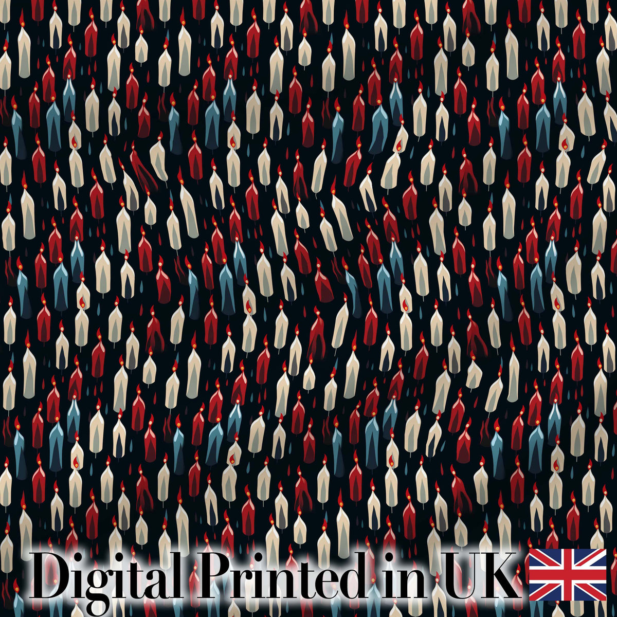 Abstract Dripping Candle Shapes on Dark Seamless Pattern Digital Print Fabric by the Metre UK Sewing Quilting Textile