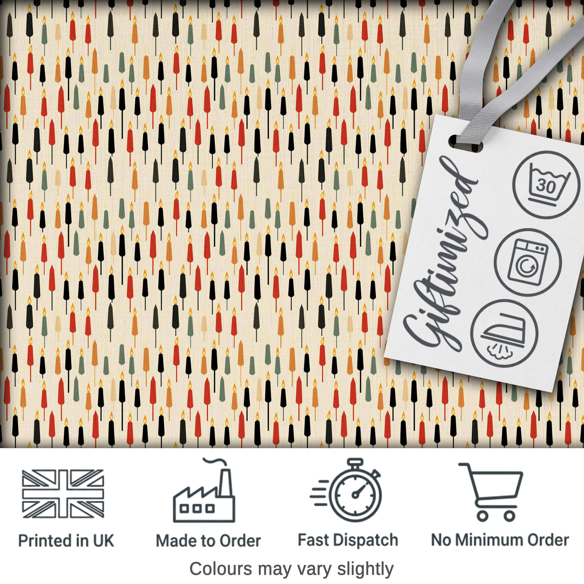 Minimal Tall Candle Silhouettes in Warm Tones Seamless Pattern Digital Print Fabric by the Metre UK Sewing Quilting Textile