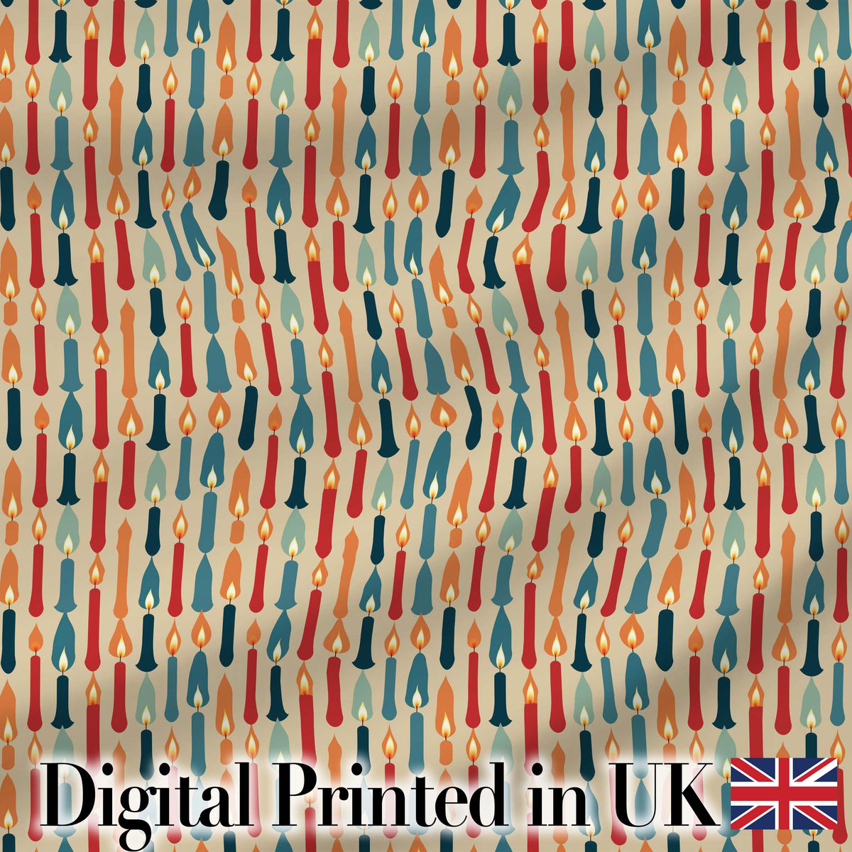 Colorful Vertical Candle Shapes with Flame Details Seamless Pattern Digital Print Fabric by the Metre UK Sewing Quilting Textile