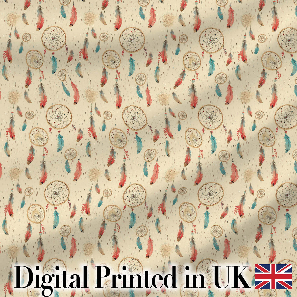 Vintage Dreamcatcher Feathers Warm Tones Seamless Pattern Designs Digital Print Fabric by the Metre UK Sewing Quilting Textile