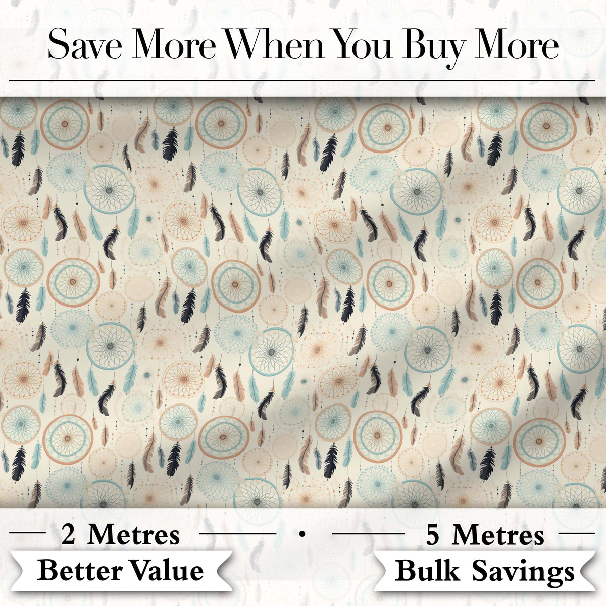 Soft Boho Dreamcatcher Feathers Neutral Seamless Pattern Designs Digital Print Fabric by the Metre UK Sewing Quilting Textile