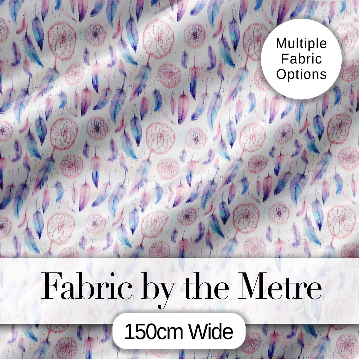 Pastel Pink Purple Dreamcatcher Feathers Seamless Pattern Digital Print Fabric by the Metre UK Sewing Quilting Textile
