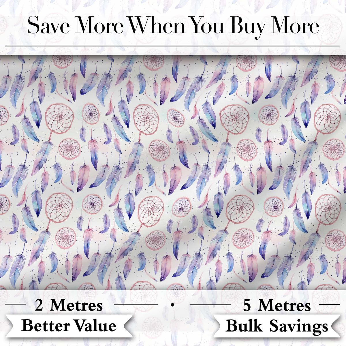 Pastel Pink Purple Dreamcatcher Feathers Seamless Pattern Digital Print Fabric by the Metre UK Sewing Quilting Textile