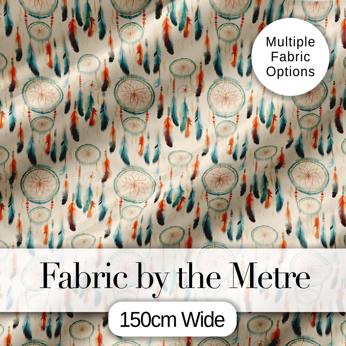 Dreamcatcher Feathers Boho Tribal Pattern Soft Neutral Background Digital Print Fabric by the Metre UK Sewing Quilting Textile