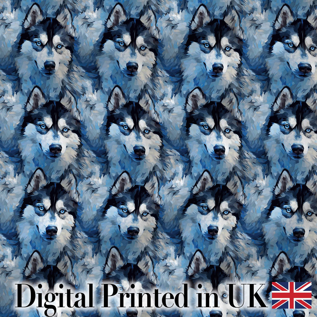 Dark Blue Graphic Husky Pattern Modern Geometric Repeat Design Digital Print Fabric by the Metre UK Sewing Quilting Textile