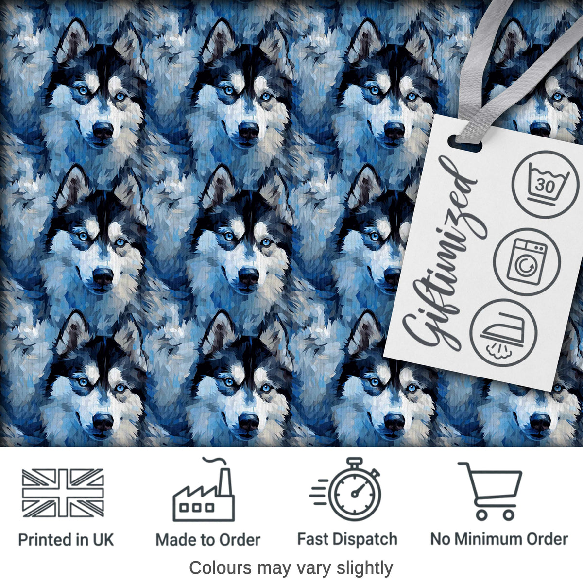 Dark Blue Graphic Husky Pattern Modern Geometric Repeat Design Digital Print Fabric by the Metre UK Sewing Quilting Textile
