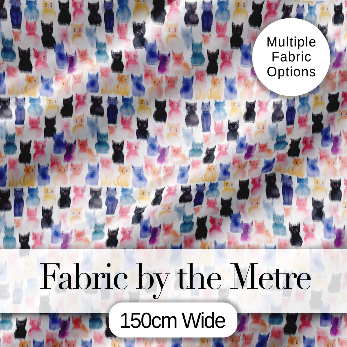 Colorful Watercolor Cats Seamless Pattern Cute Multicolor Kitten Background Digital Print Fabric by the Metre UK Sewing Quilting Textile