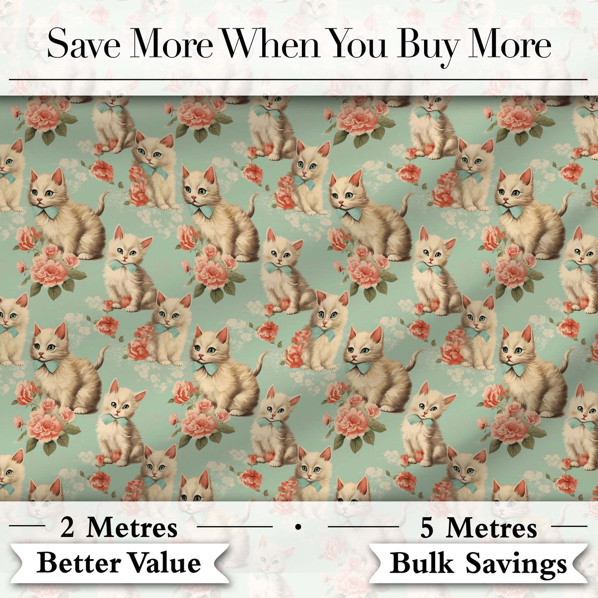 Vintage Style Cream Kitten with Rose Seamless Pattern Elegant Floral Background Digital Print Fabric by the Metre UK Sewing Quilting Textile