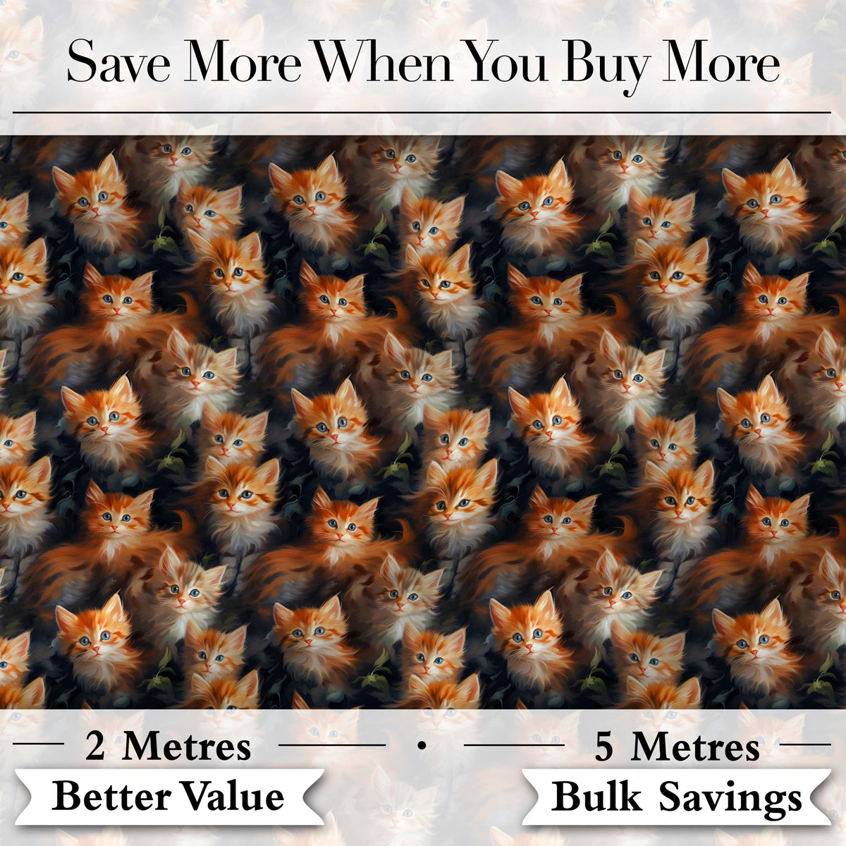 Fluffy Orange Kittens Seamless Pattern Dark Artistic Background Cute Cat Design Digital Print Fabric by the Metre UK Sewing Quilting Textile