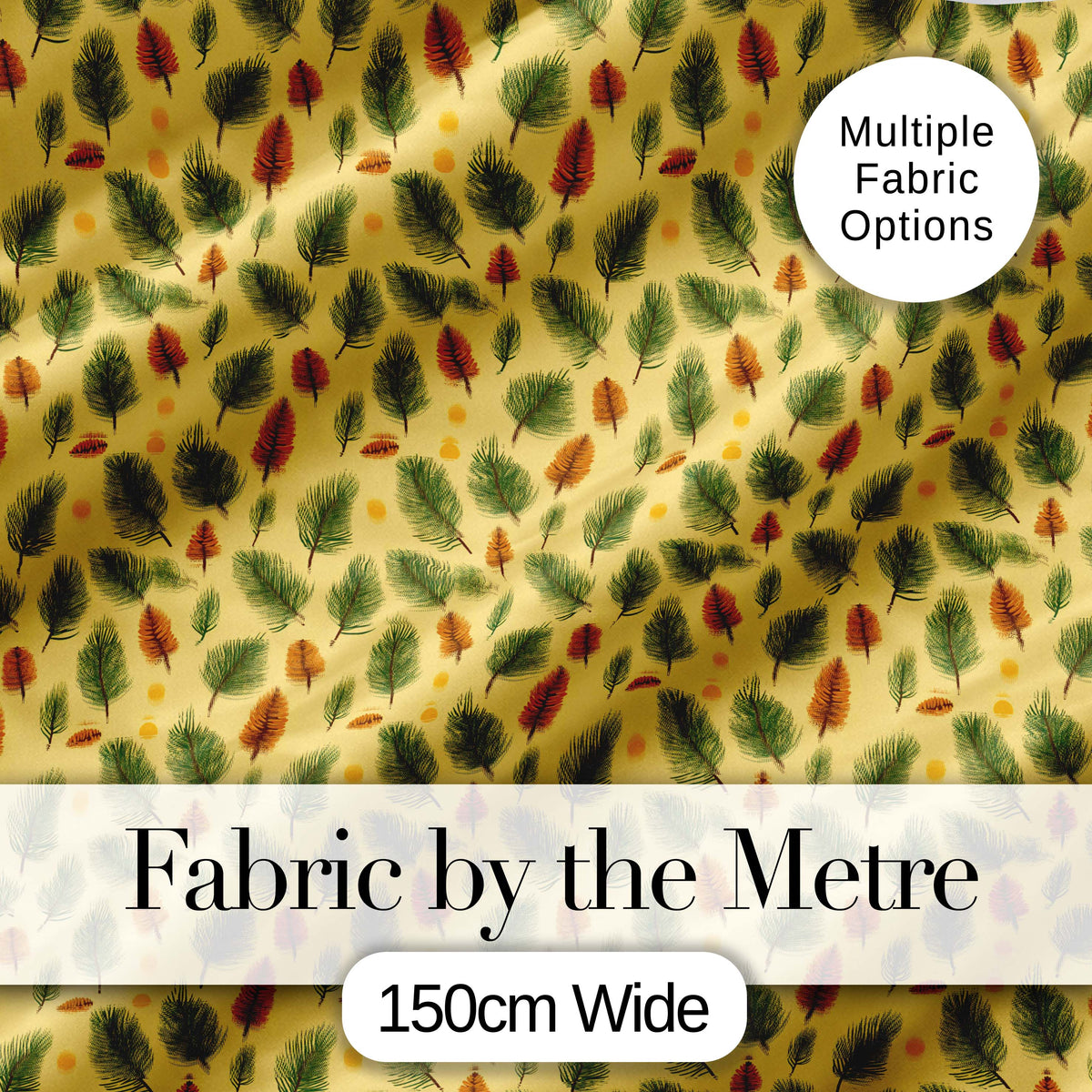 Autumn Pine Cones and Green Fir Leaves Seamless Pattern Digital Print Fabric by the Metre UK Sewing Quilting Textile