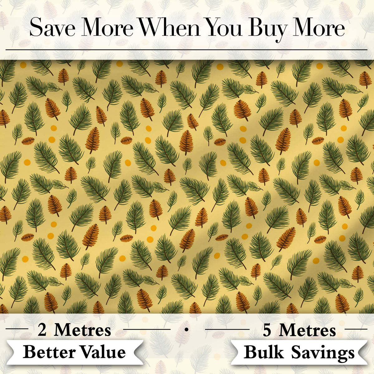 Autumn Pine Cones and Green Fir Leaves Seamless Pattern Digital Print Fabric by the Metre UK Sewing Quilting Textile