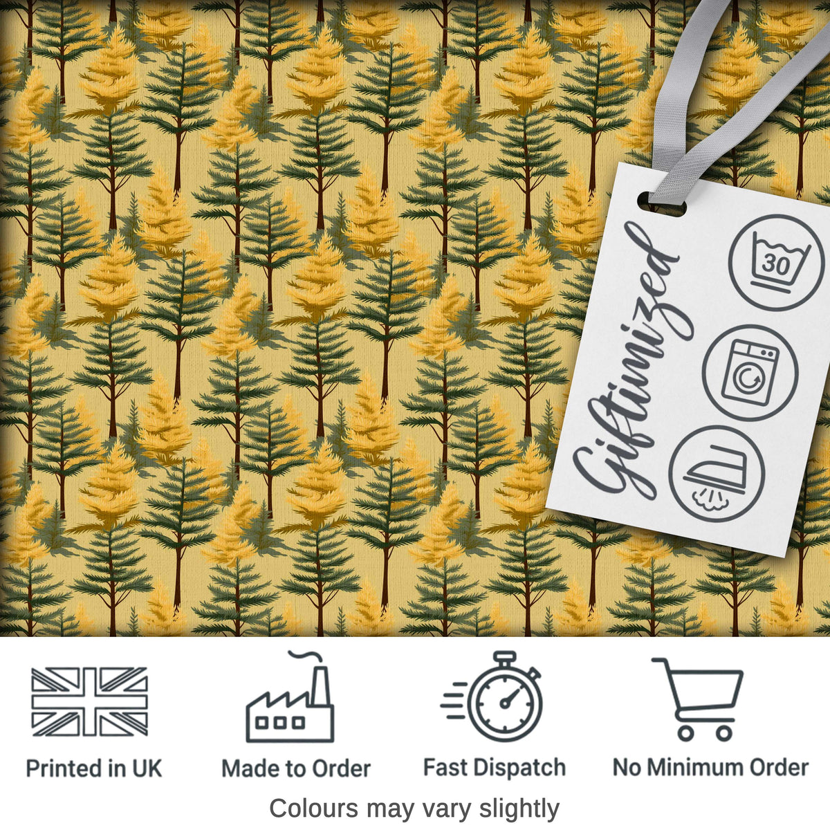 Golden Forest Trees Repeating Woodland Seamless Pattern Digital Print Fabric by the Metre UK Sewing Quilting Textile