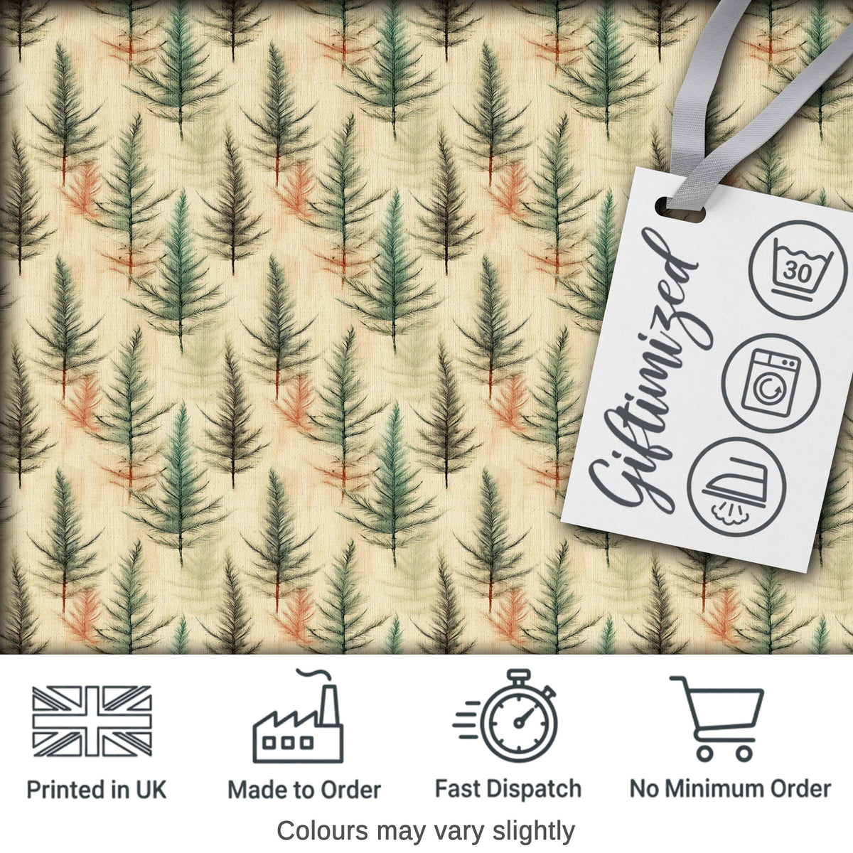 Soft Watercolor Pine Leaves Natural Seamless Pattern Digital Print Fabric by the Metre UK Sewing Quilting Textile