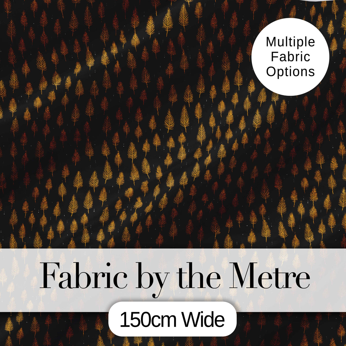 Elegant Gold Leaf Motif on Black Background Seamless Pattern Digital Print Fabric by the Metre UK Sewing Quilting Textile