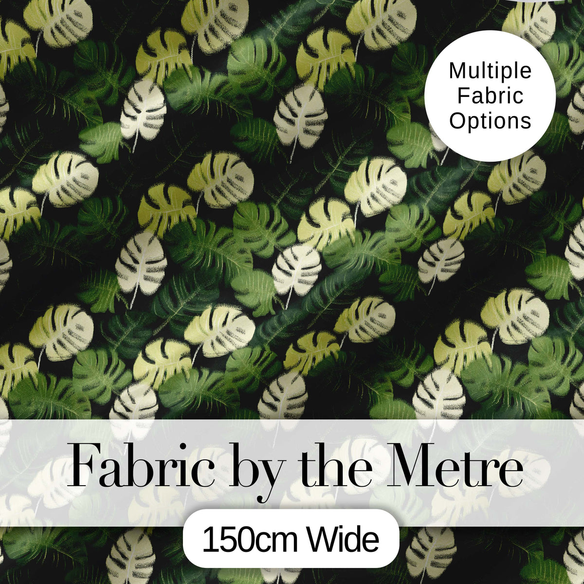 Stylized Monstera Leaf Pattern in Green Tones Seamless Digital Print Fabric by the Metre UK Sewing Quilting Textile