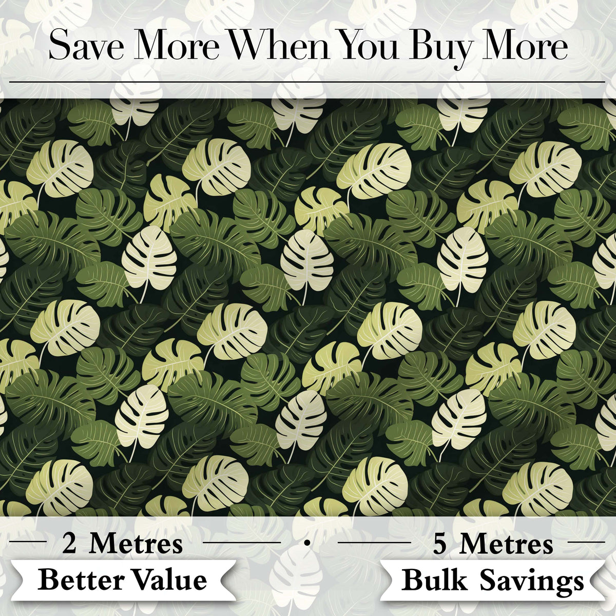 Stylized Monstera Leaf Pattern in Green Tones Seamless Digital Print Fabric by the Metre UK Sewing Quilting Textile