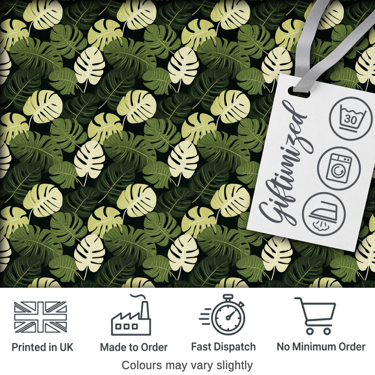 Stylized Monstera Leaf Pattern in Green Tones Seamless Digital Print Fabric by the Metre UK Sewing Quilting Textile