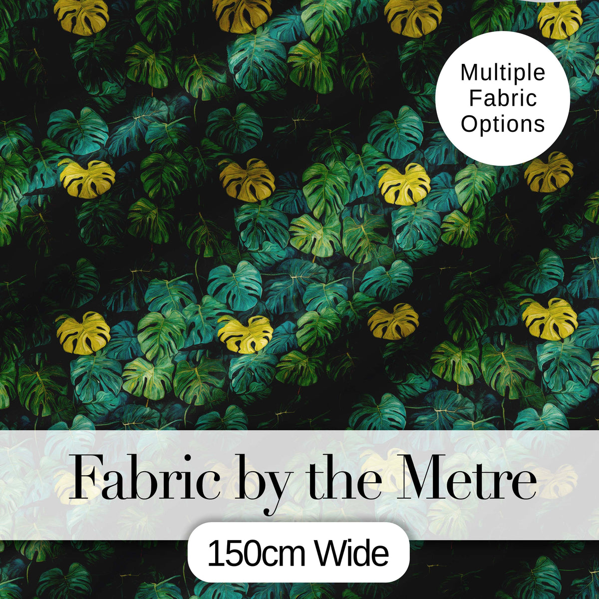 Dense Tropical Monstera Leaves in Deep Green Tones Seamless Pattern Digital Print Fabric by the Metre UK Sewing Quilting Textile