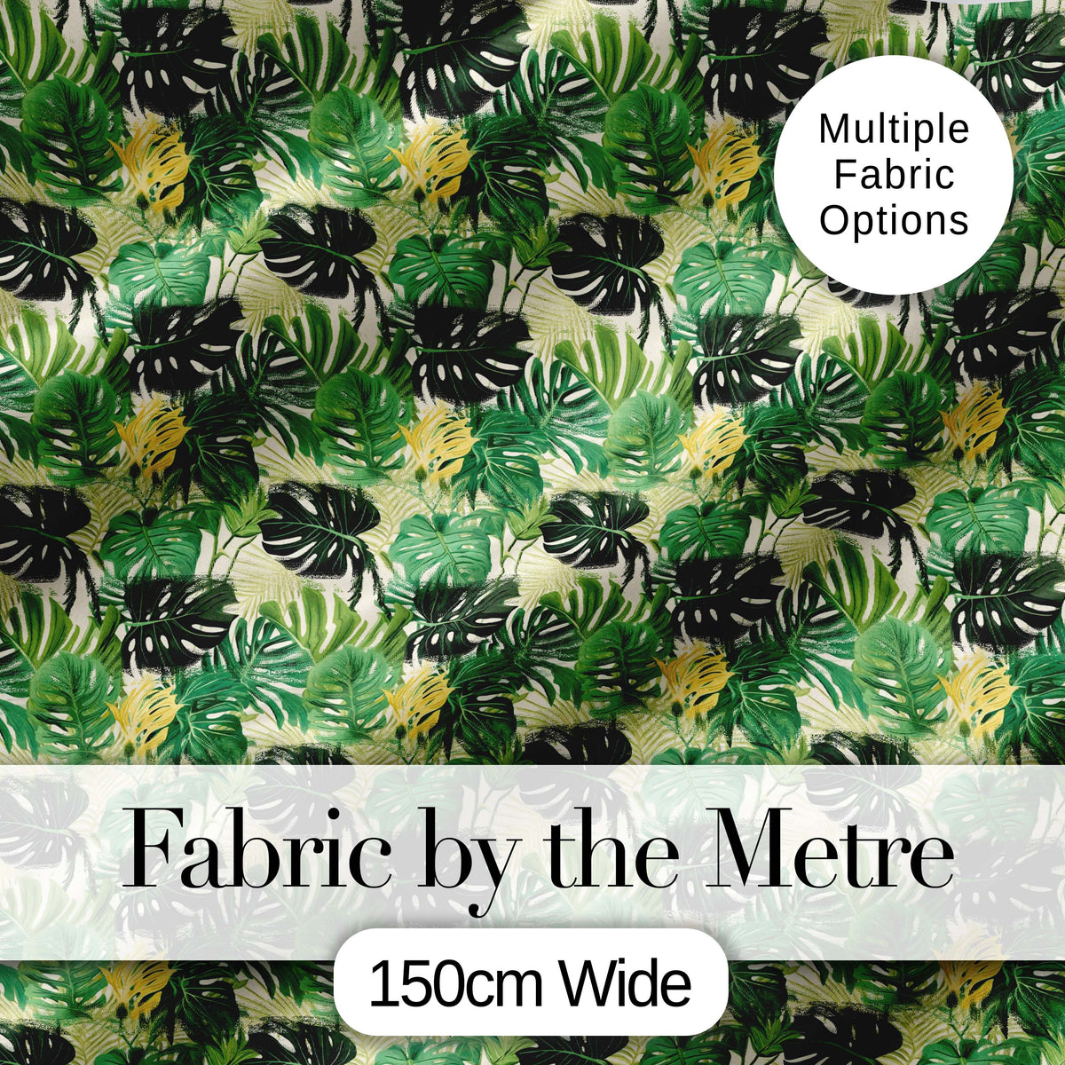 Lush Botanical Monstera and Palm Leaves on Light Background Seamless Digital Print Fabric by the Metre UK Sewing Quilting Textile