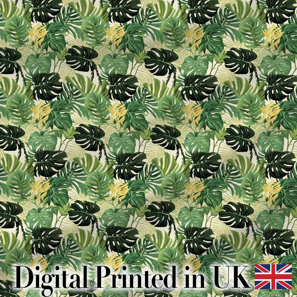 Lush Botanical Monstera and Palm Leaves on Light Background Seamless Digital Print Fabric by the Metre UK Sewing Quilting Textile