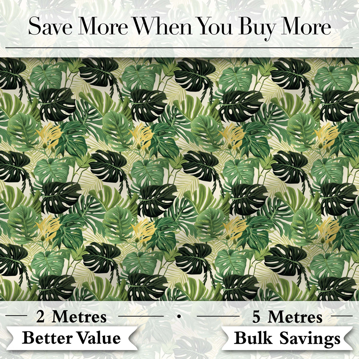 Lush Botanical Monstera and Palm Leaves on Light Background Seamless Digital Print Fabric by the Metre UK Sewing Quilting Textile
